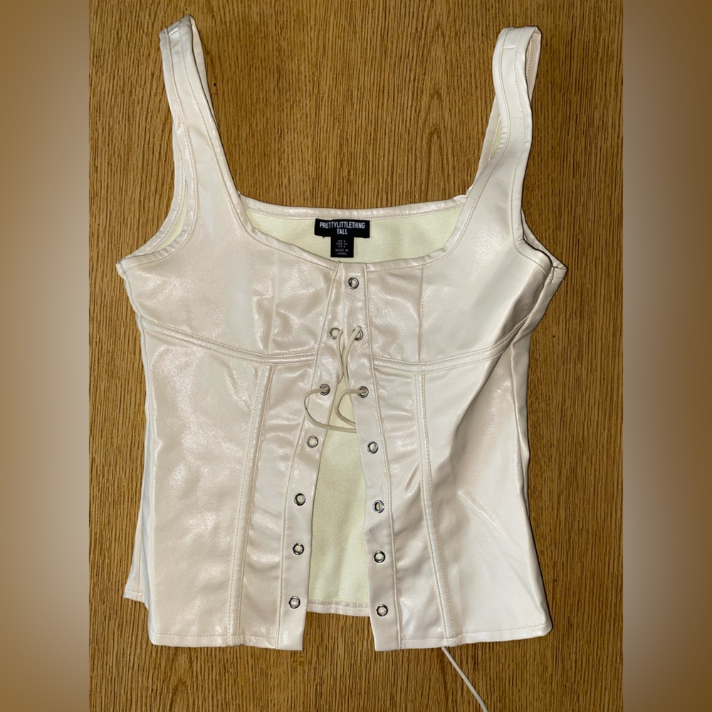 PrettyLittleThing Cream Leather Corset